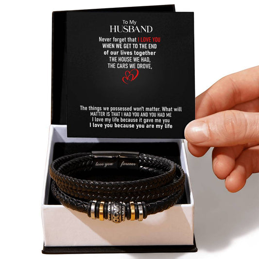 To My Husband | Never Forget That I Love You - Men's "Love You Forever" Bracelet